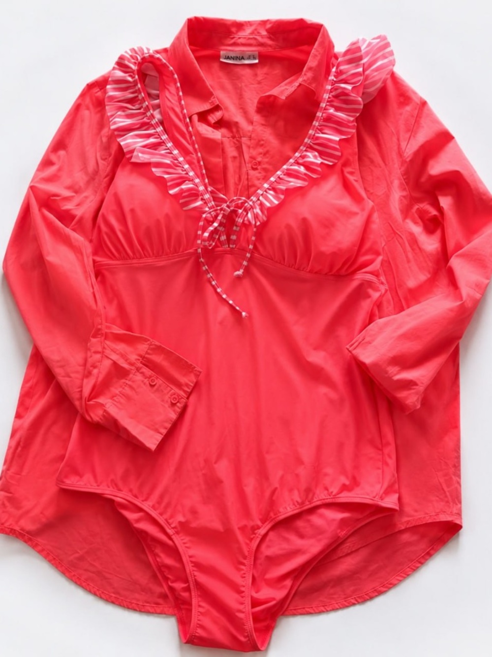 NEW Janina German 2-Piece Beach Set XL/XXL – Coral Swimsuit & Matching Shirt NWO